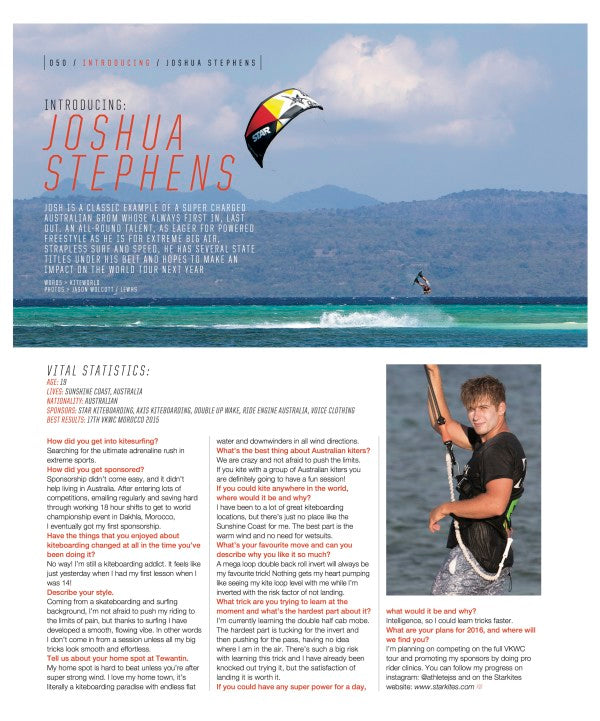 STAR PRO RIDER JOSHUA STEPHENS in KITEWORLD #78
